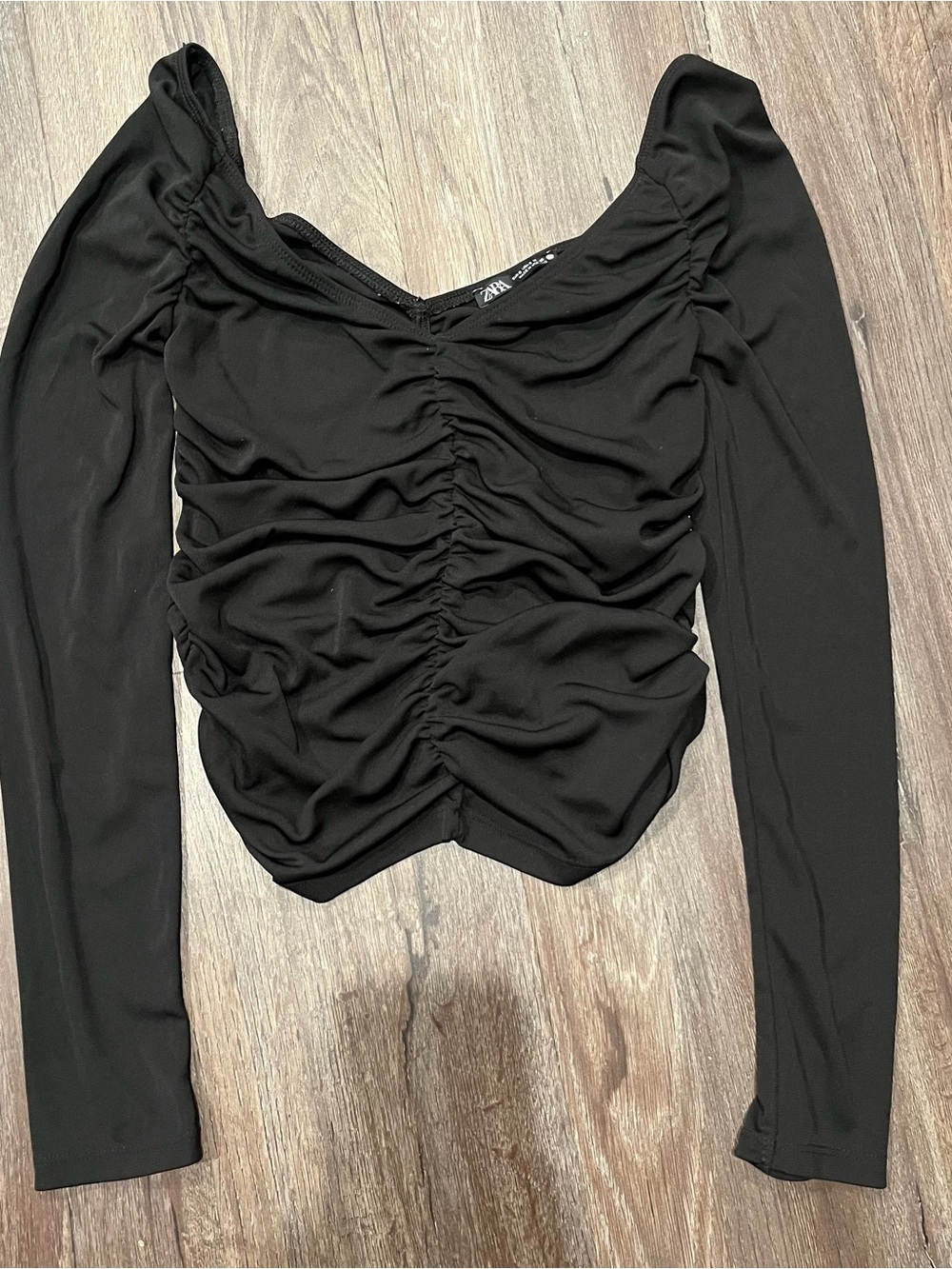 Zara Black Ruched Front Long Sleeve Top